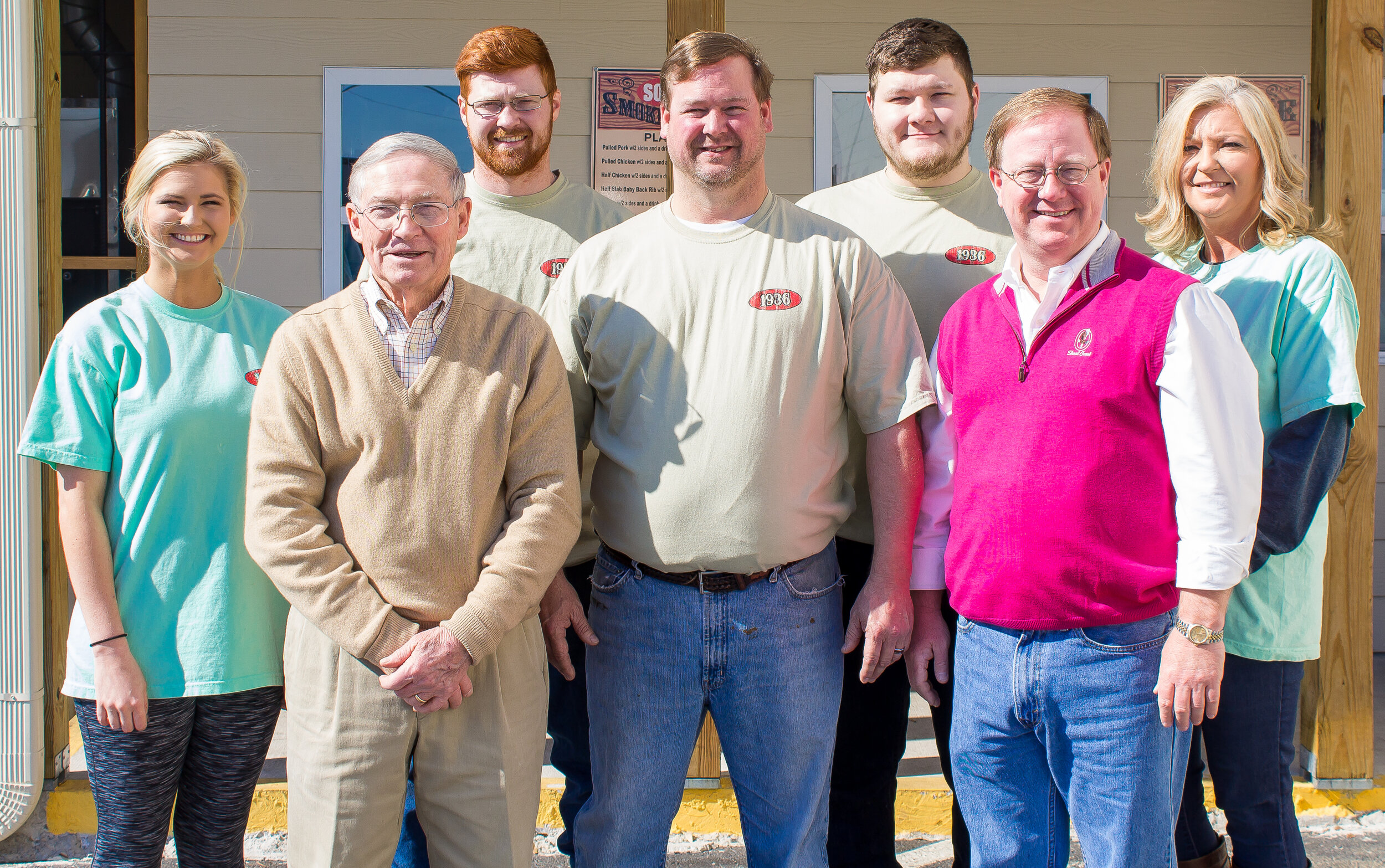 L-R Katelyn Mason, Jimmy   Lee, Joe Bell, Steve Mason, Austin Millwood, Todd Lee, and Mary Margaret Mason.